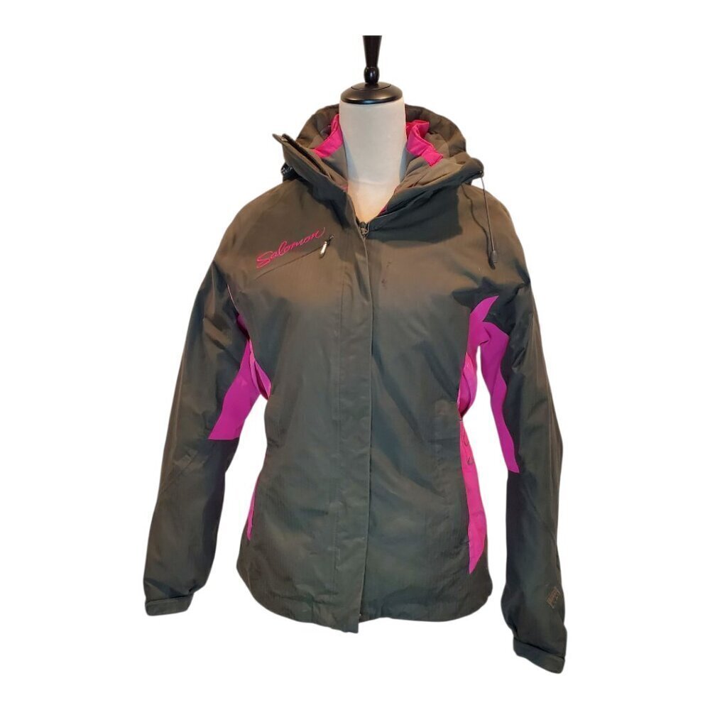 SALOMON Ski Winter Jacket Coat Women's 2 Layer Insulated Pink & Olive Green